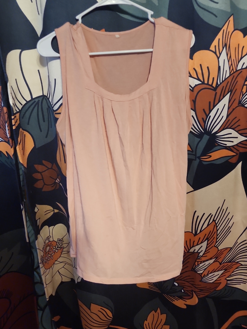 Pleated Scoop Neck Tank Top - Light Blush Pink